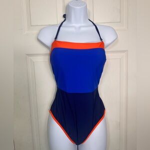 Cupshe ‎ Navy And Orange Colorblock One Piece Swimsuit Lycra Size Small